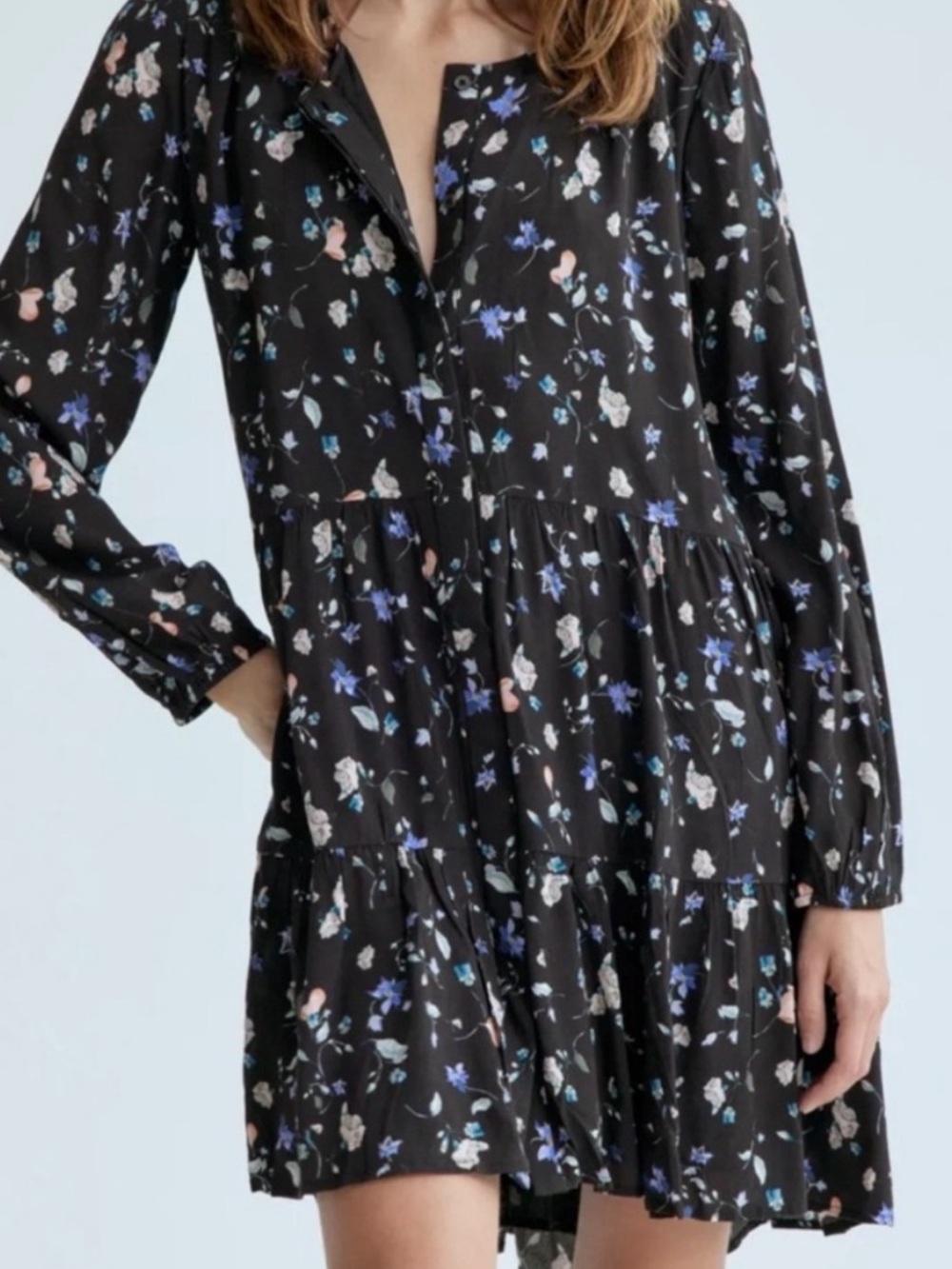 Aritzia Wilfred Barossa Mini Dress Black Floral Long-Sleeve
